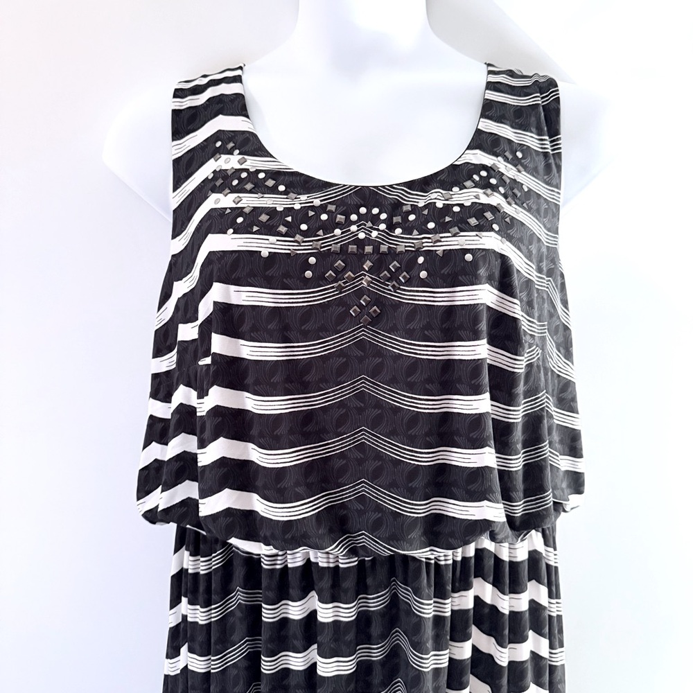 Style & Co Tranquil Waves Black White Embellished Maxi Dress 2X - Picture 2 of 15